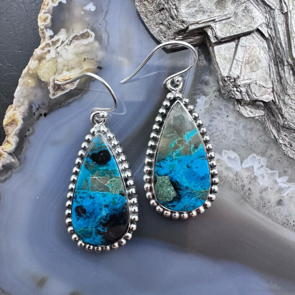 Sterling Southwestern Style Teardrop Shattuckite Dangle Earrings For Women